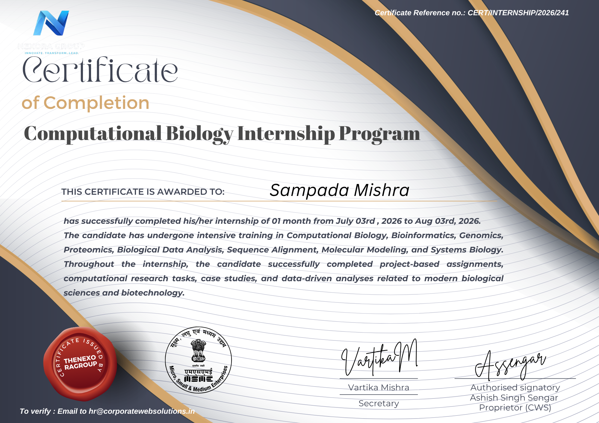 The Nexora Group Internship Certificate